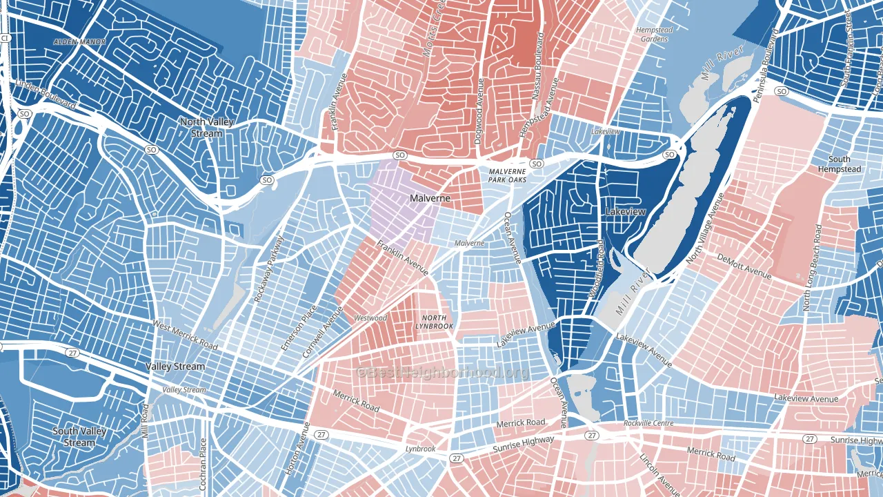 Malverne, NY block-group political-lean map