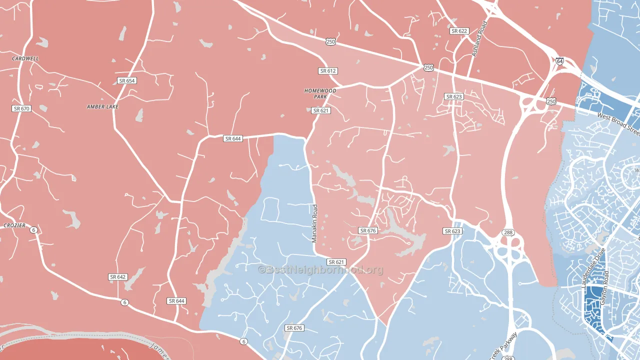 Manakin-Sabot, VA block-group political-lean map