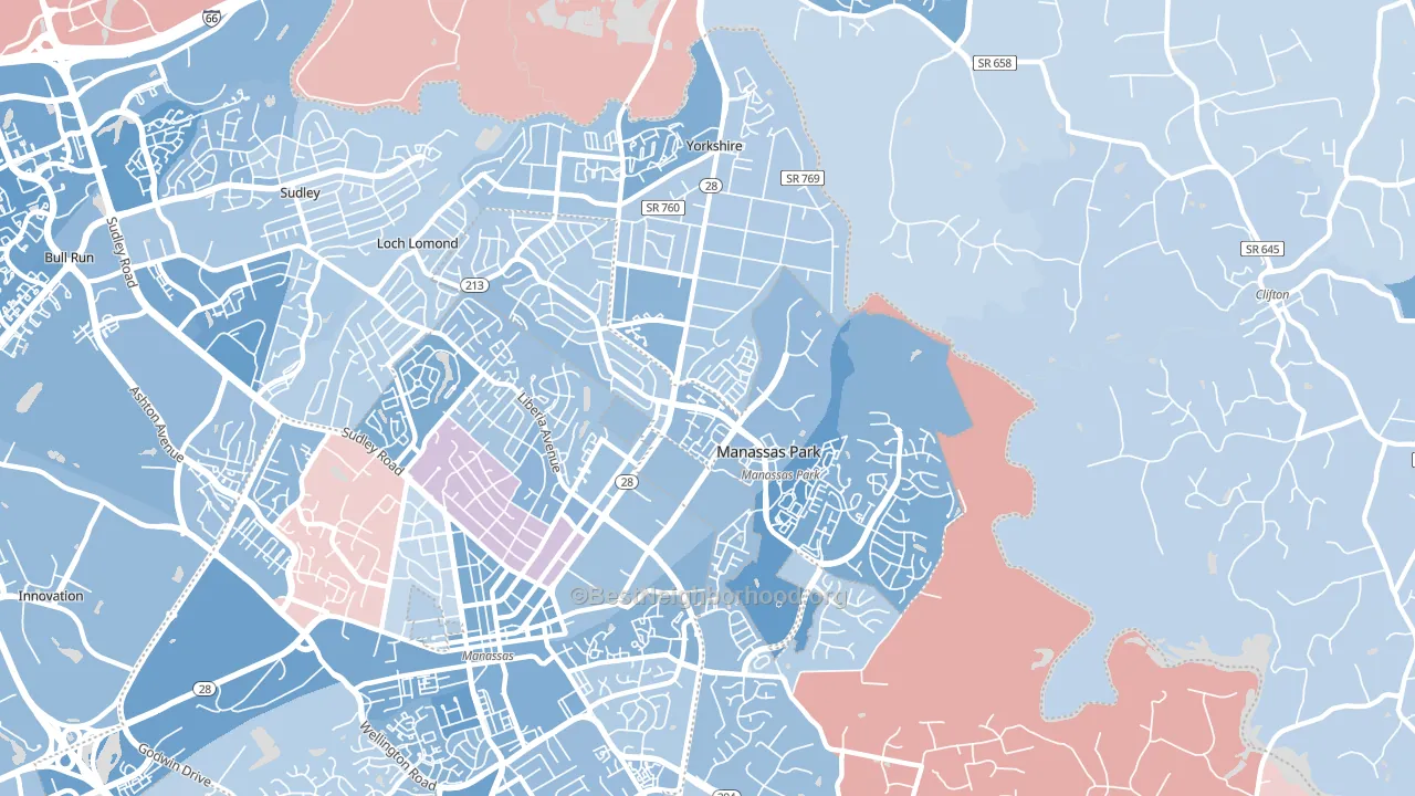Manassas Park City, VA block-group political-lean map
