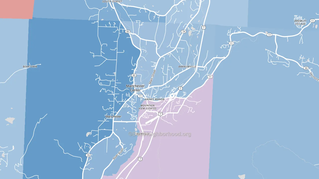 Manchester Center, VT block-group political-lean map