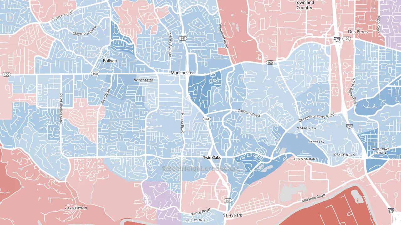 Manchester, MO block-group political-lean map