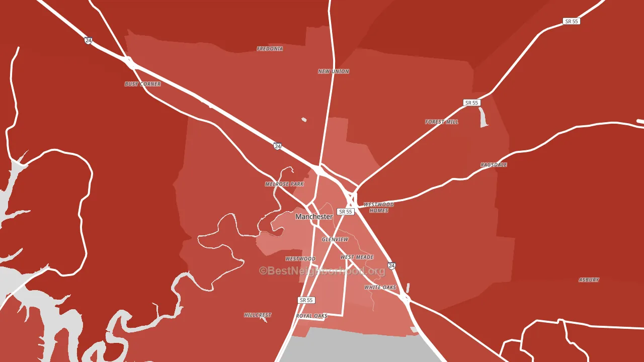 Manchester, TN block-group political-lean map