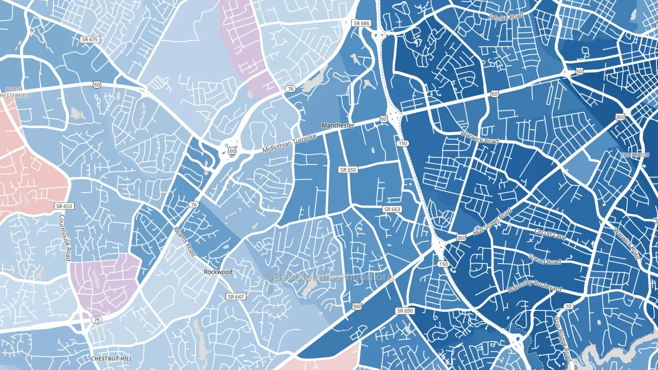 Manchester, VA block-group political-lean map