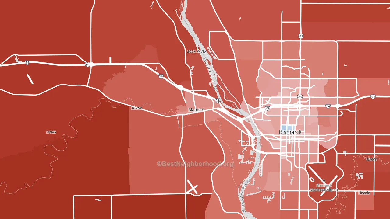 Mandan, ND block-group political-lean map