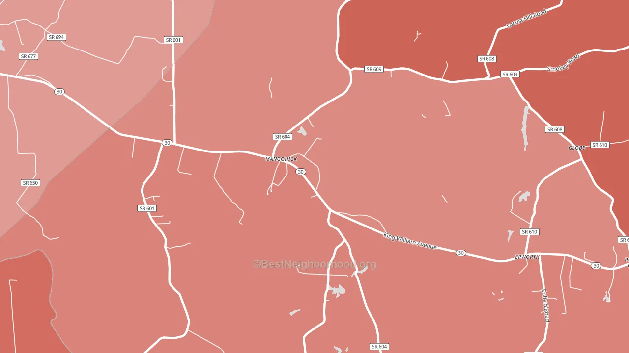 Mangohick, VA block-group political-lean map
