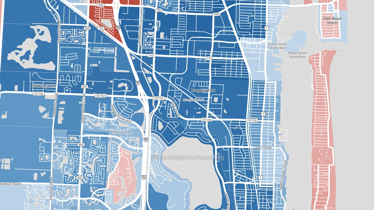 Mangonia Park, FL block-group political-lean map