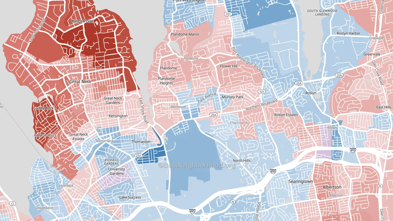 Manhasset, NY block-group political-lean map