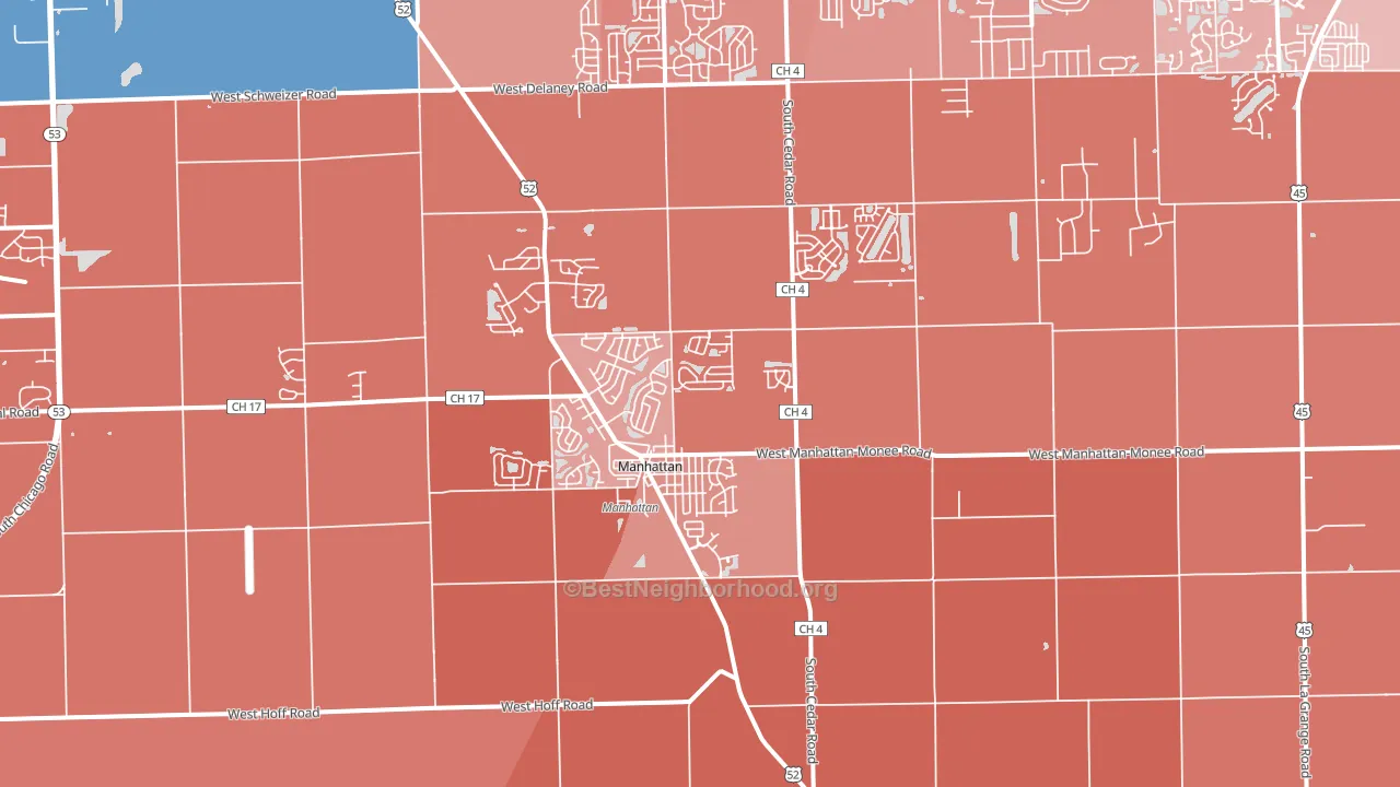 Manhattan, IL block-group political-lean map