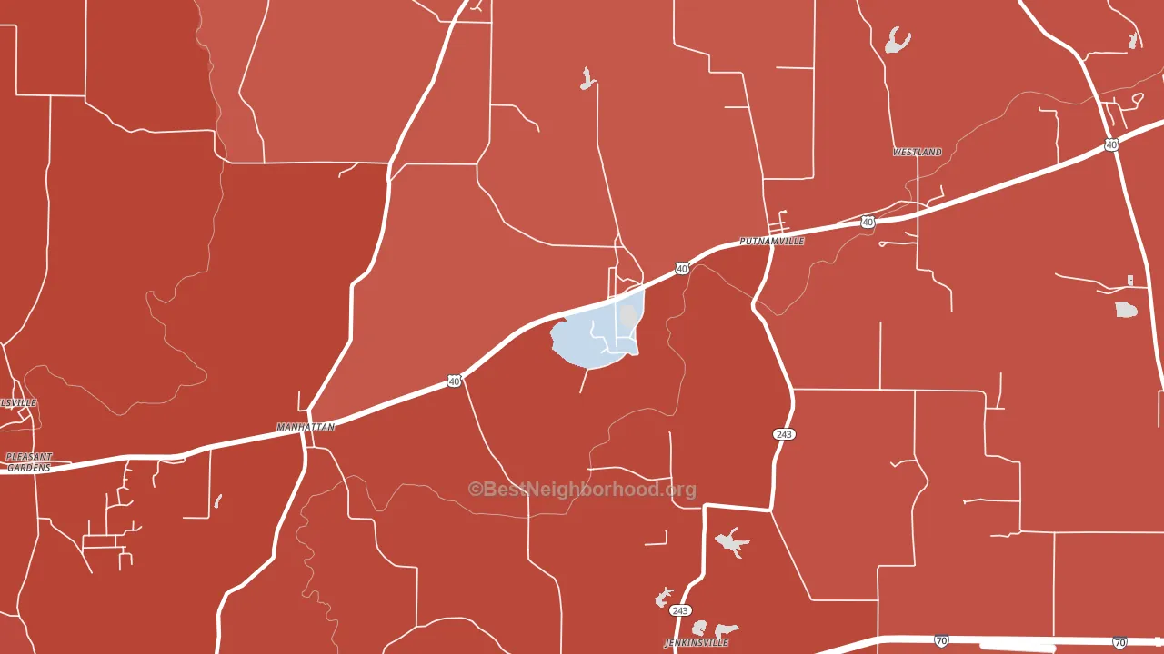 Manhattan, IN block-group political-lean map