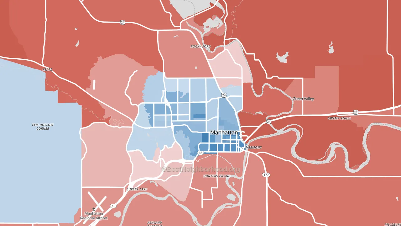 Manhattan, KS block-group political-lean map