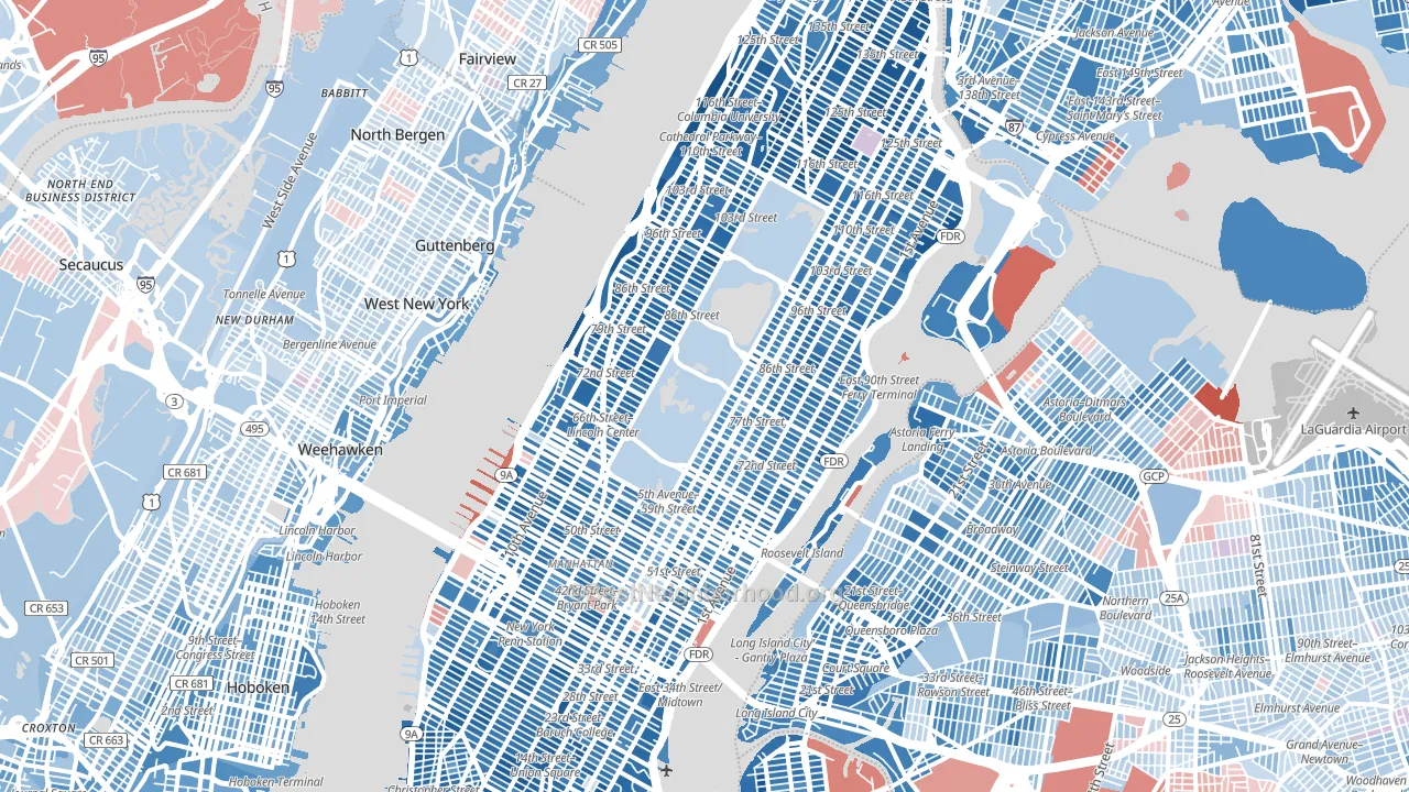 Manhattan, NY block-group political-lean map