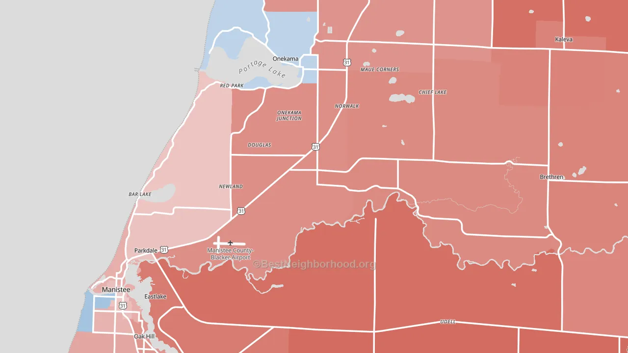 Manistee County, MI block-group political-lean map