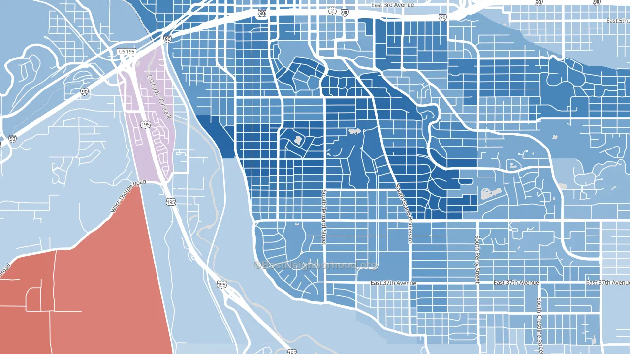 Manitocannon Hill, Spokane, WA block-group political-lean map