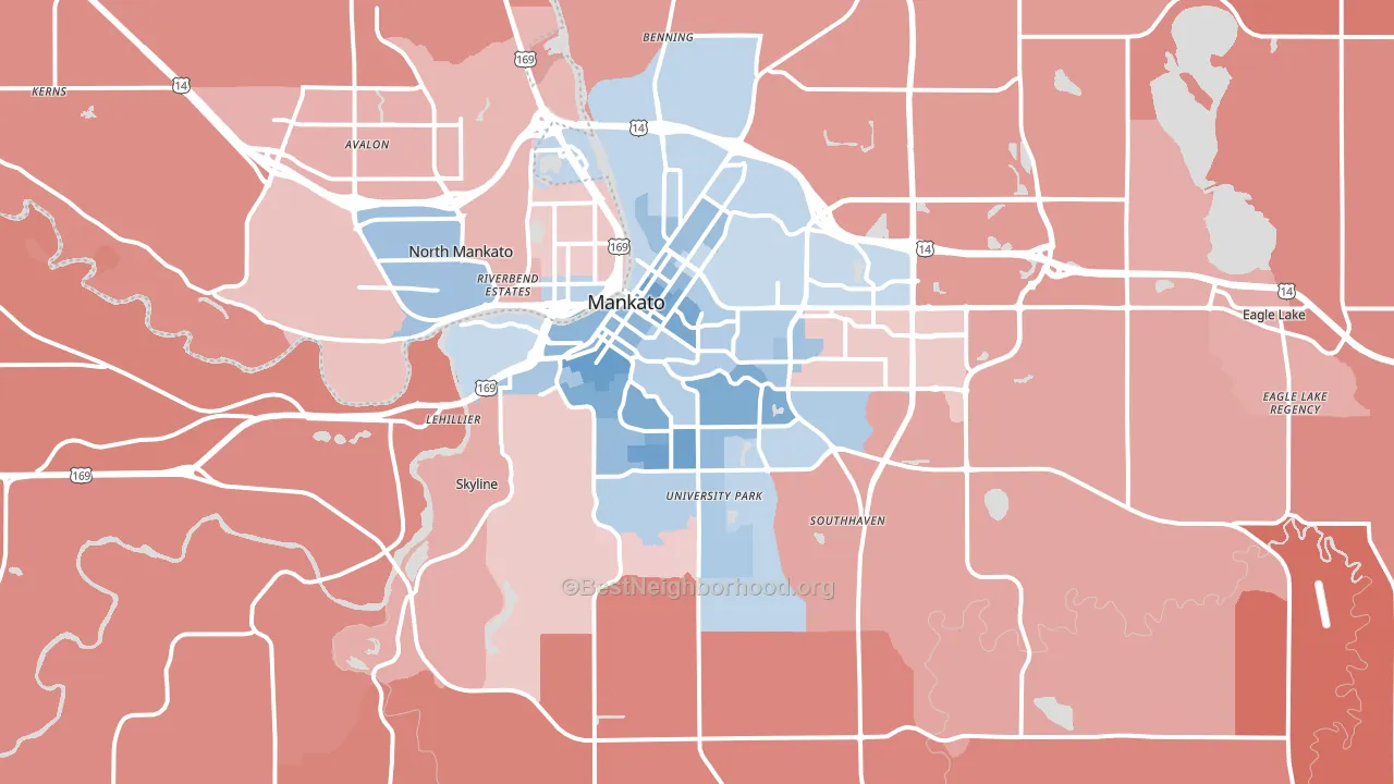 Mankato, MN block-group political-lean map