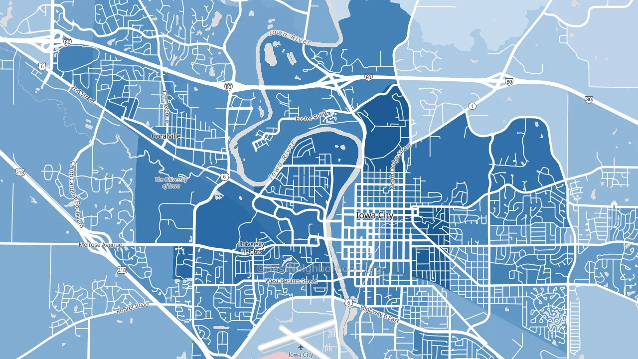 Mann, Iowa City, IA block-group political-lean map