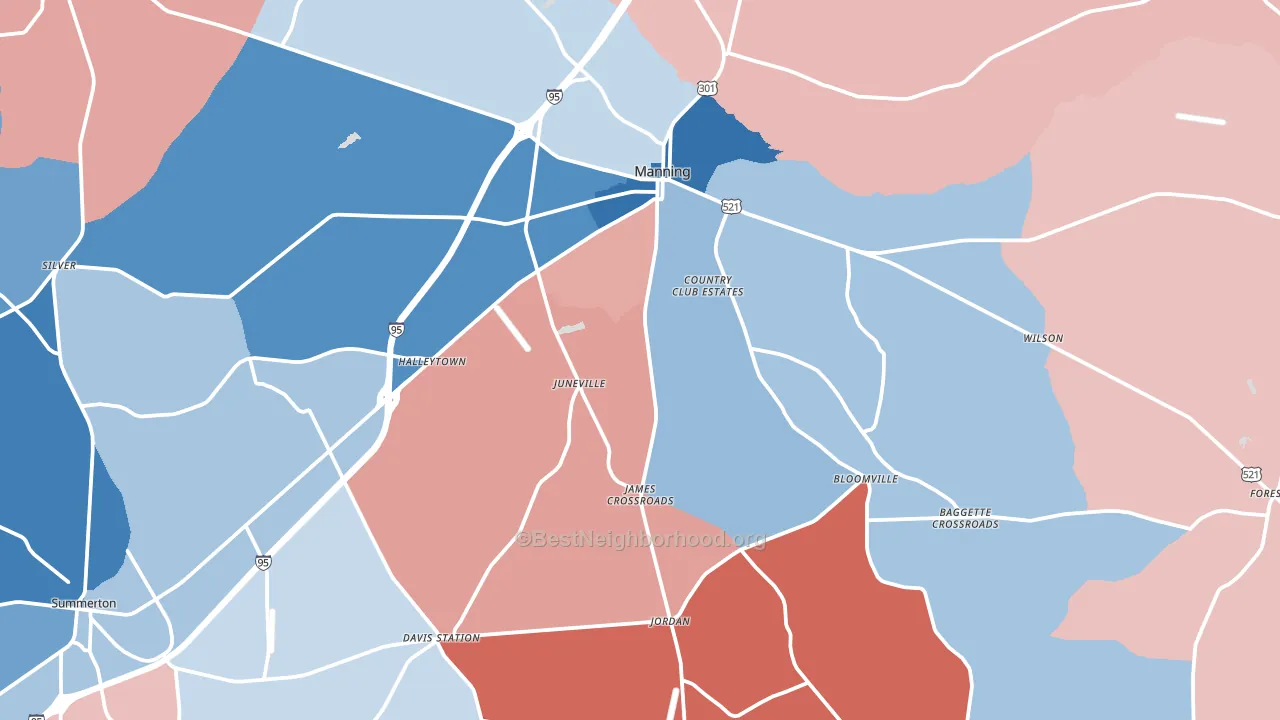 Manning, SC block-group political-lean map