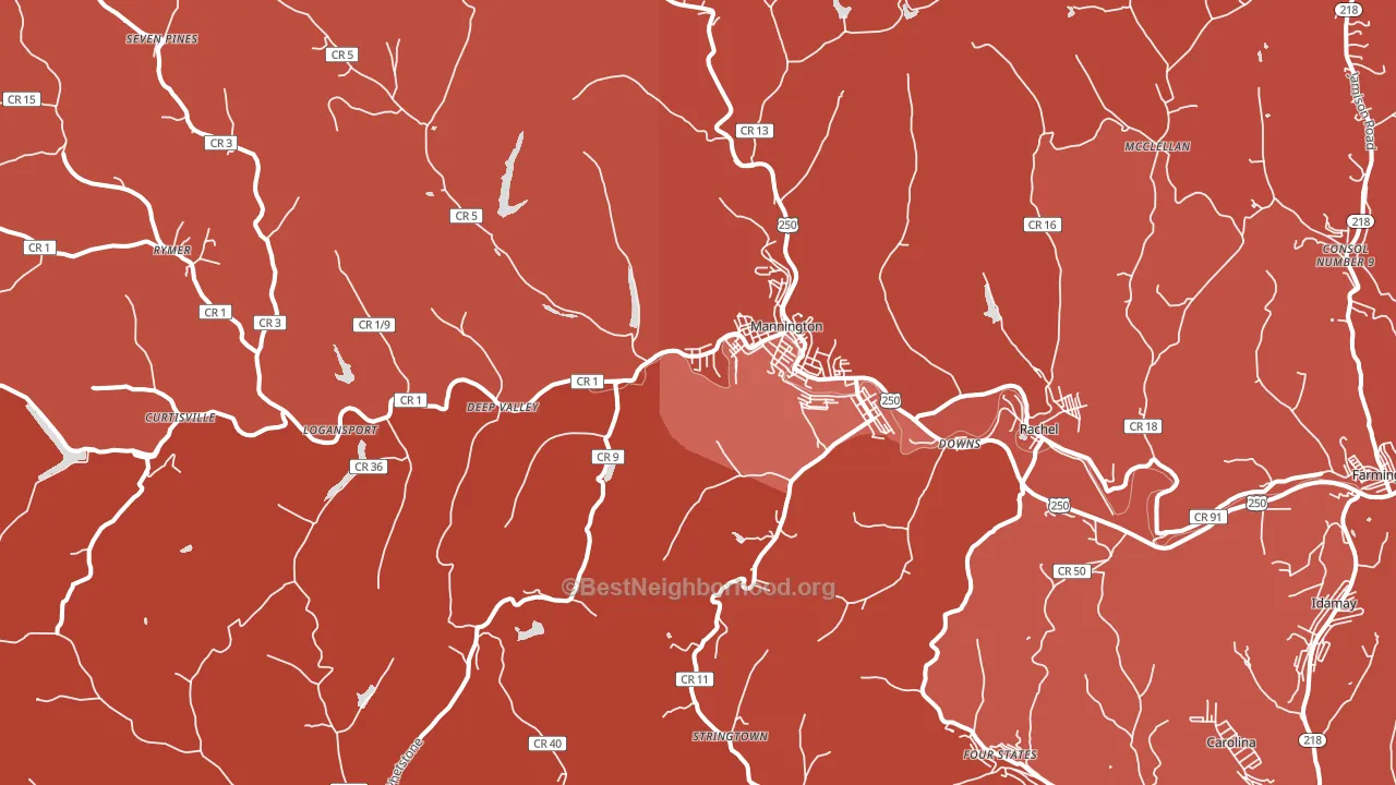 Mannington, WV block-group political-lean map