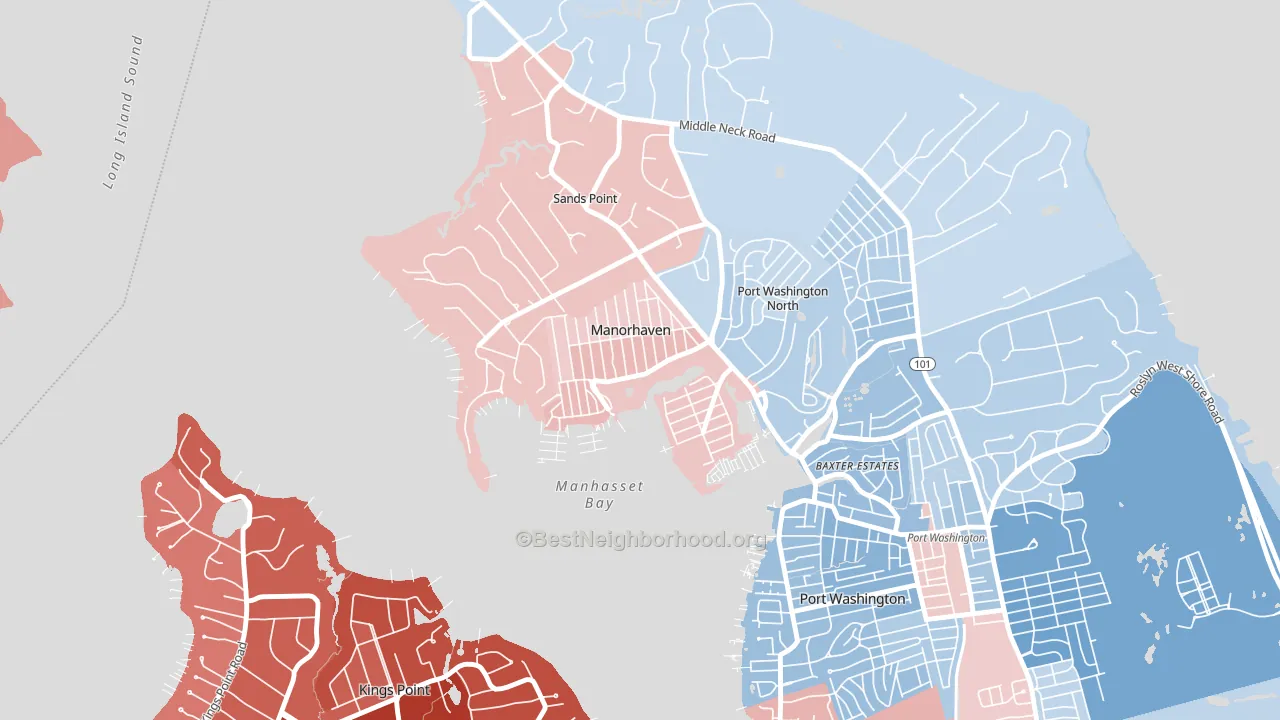 Manorhaven, NY block-group political-lean map
