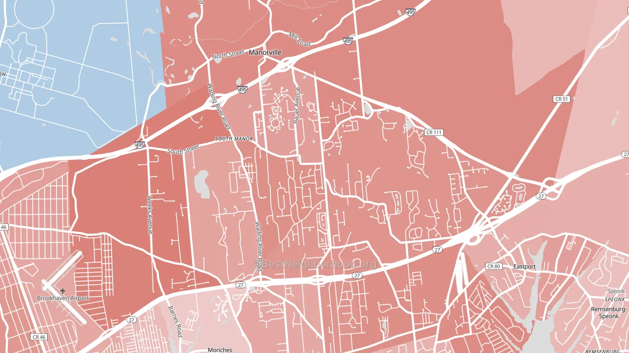 Manorville, NY block-group political-lean map