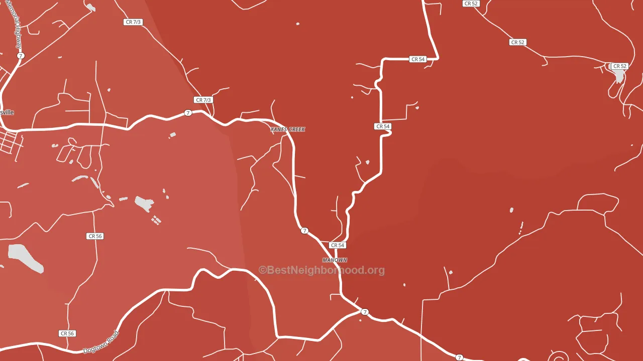 Manown, WV block-group political-lean map