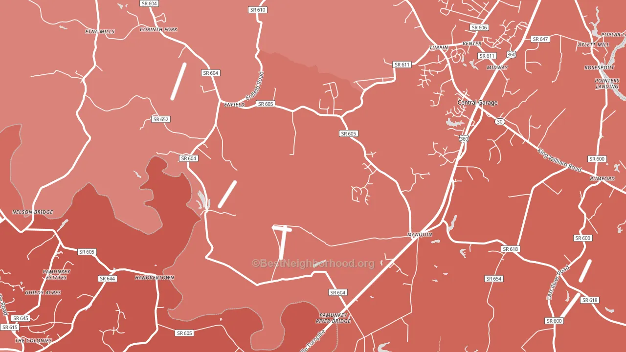 Manquin, VA block-group political-lean map