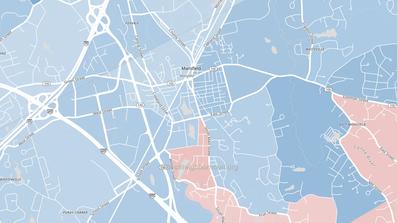 Mansfield Center, MA block-group political-lean map