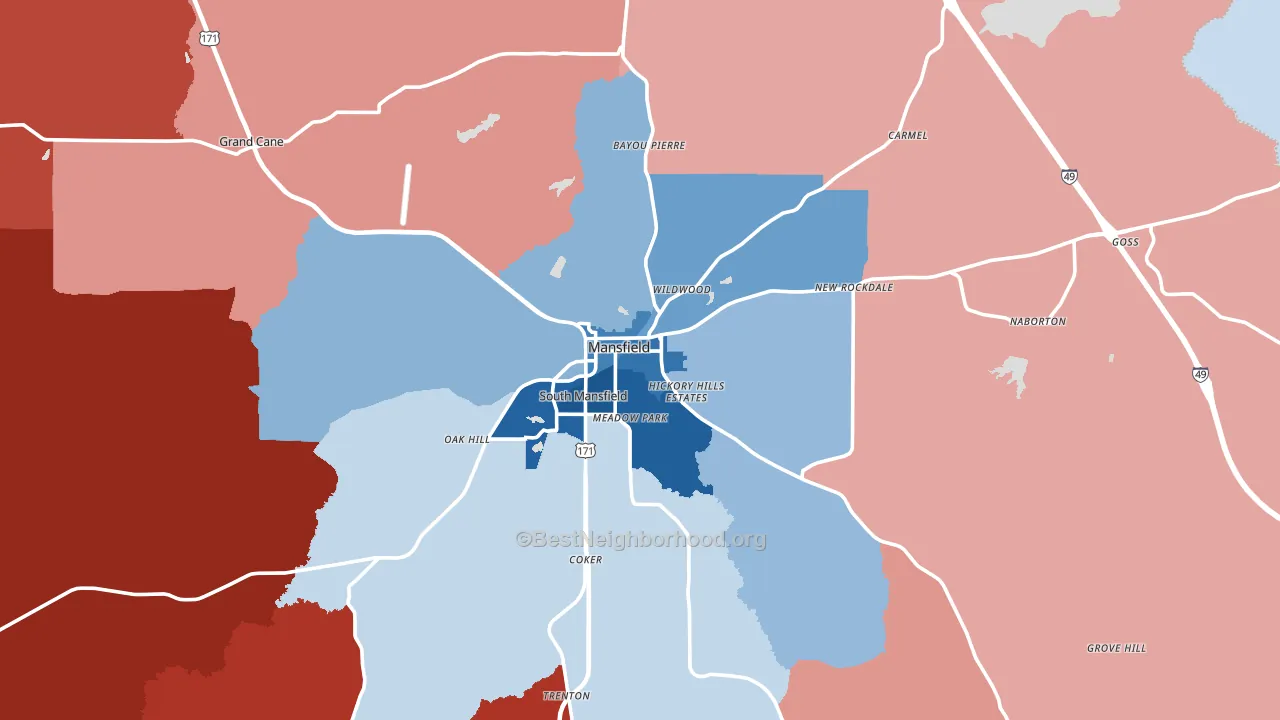 Mansfield, LA block-group political-lean map
