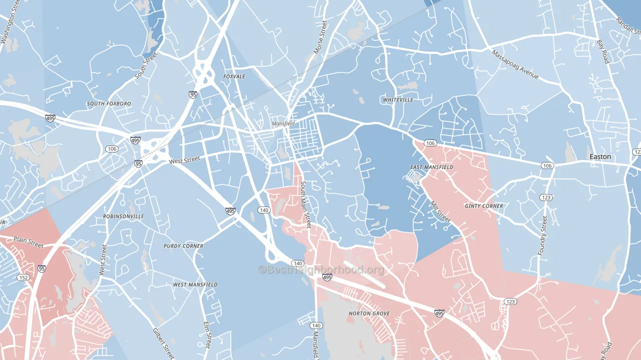 Mansfield, MA block-group political-lean map