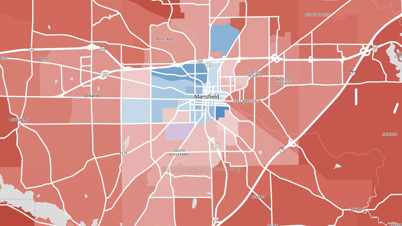 Mansfield, OH block-group political-lean map