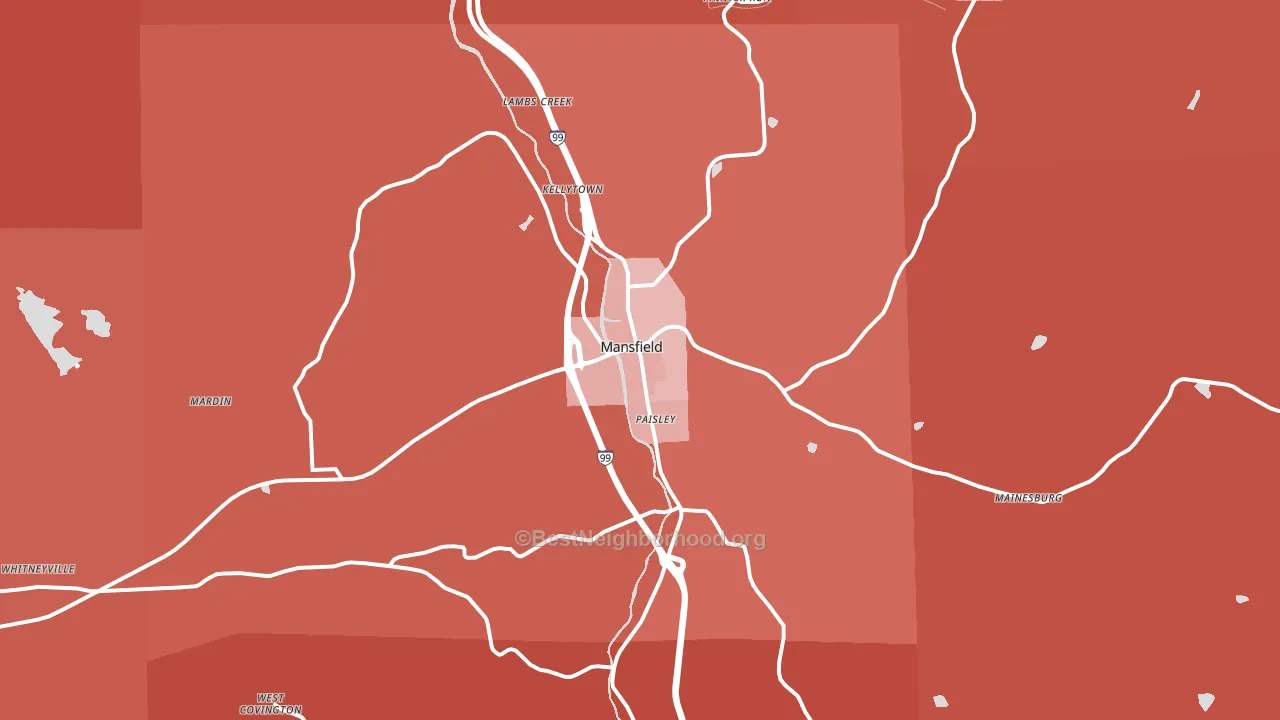 Mansfield, PA block-group political-lean map
