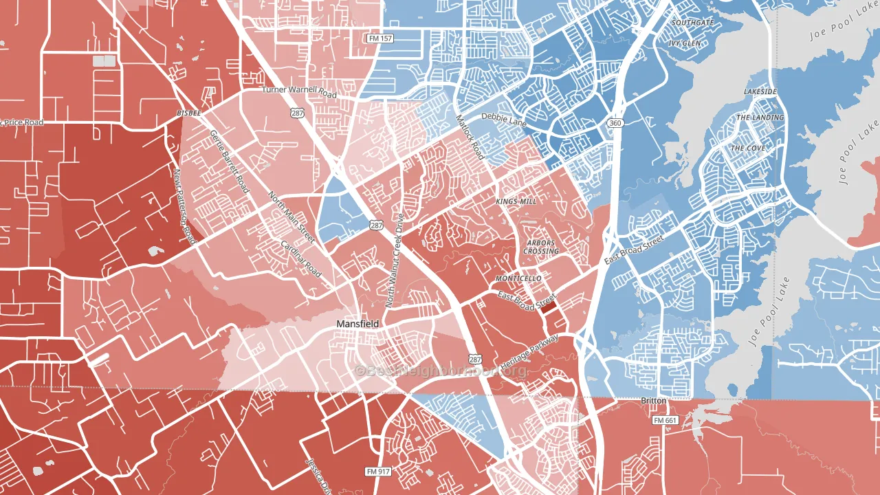 Mansfield, TX block-group political-lean map