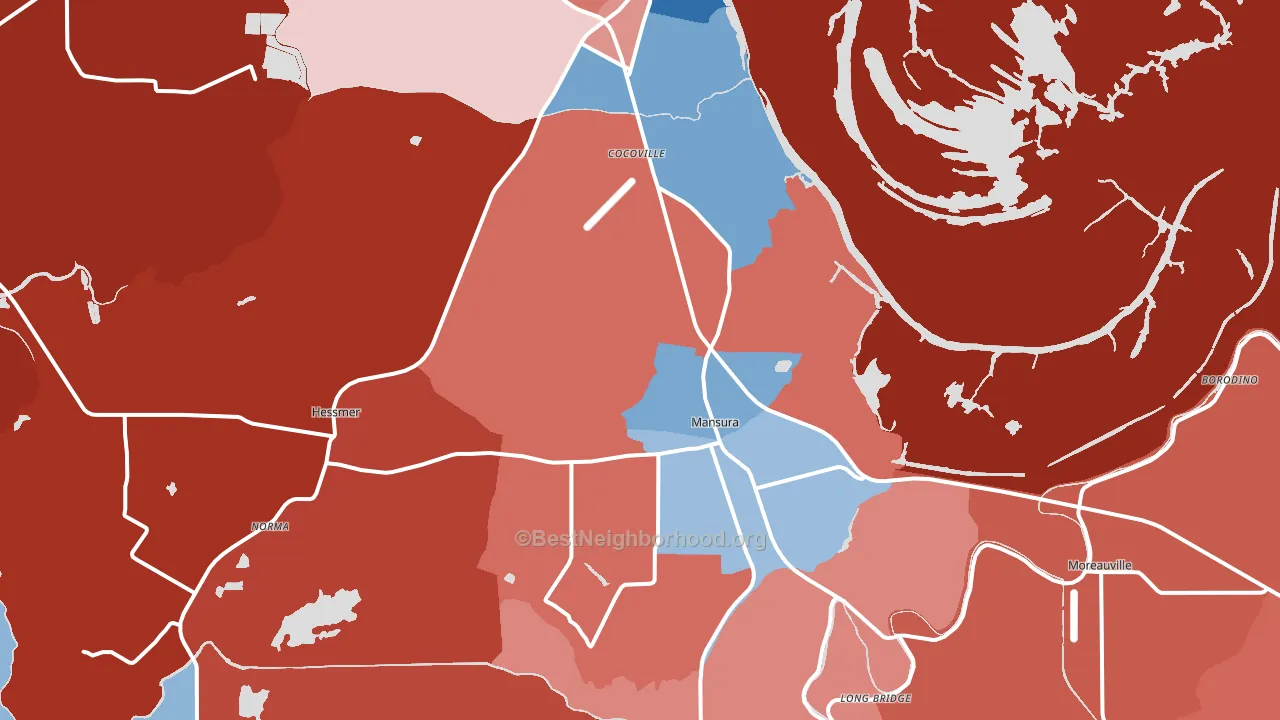 Mansura, LA block-group political-lean map