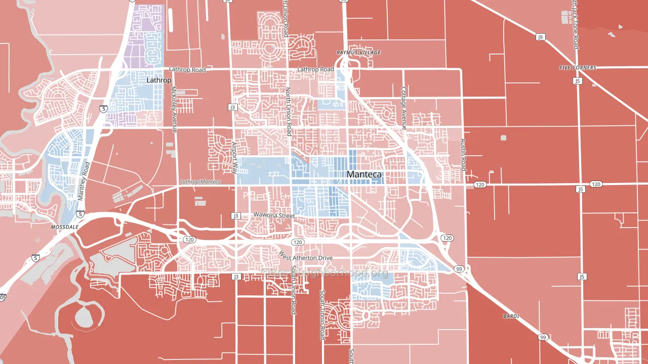 Manteca, CA block-group political-lean map
