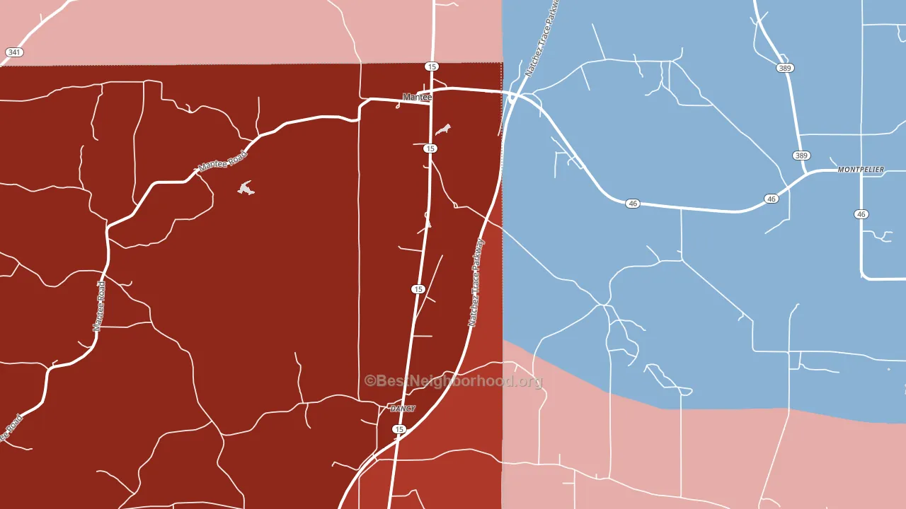 Mantee, MS block-group political-lean map