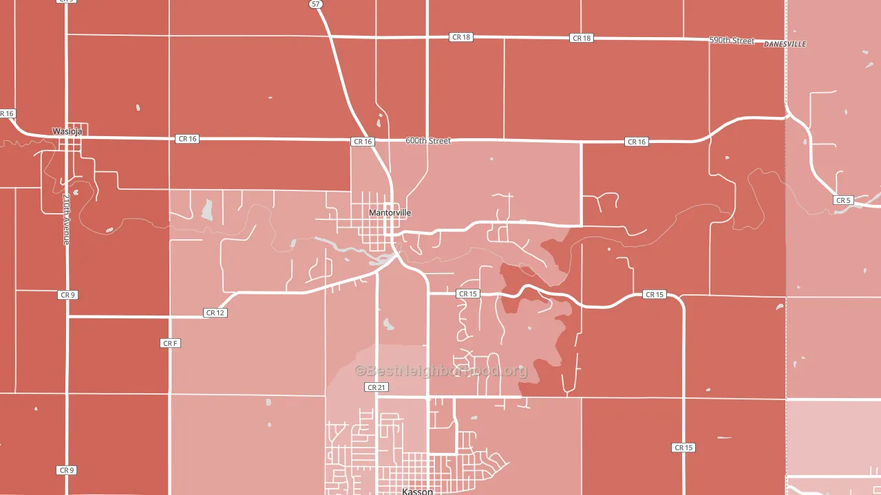 Mantorville, MN block-group political-lean map