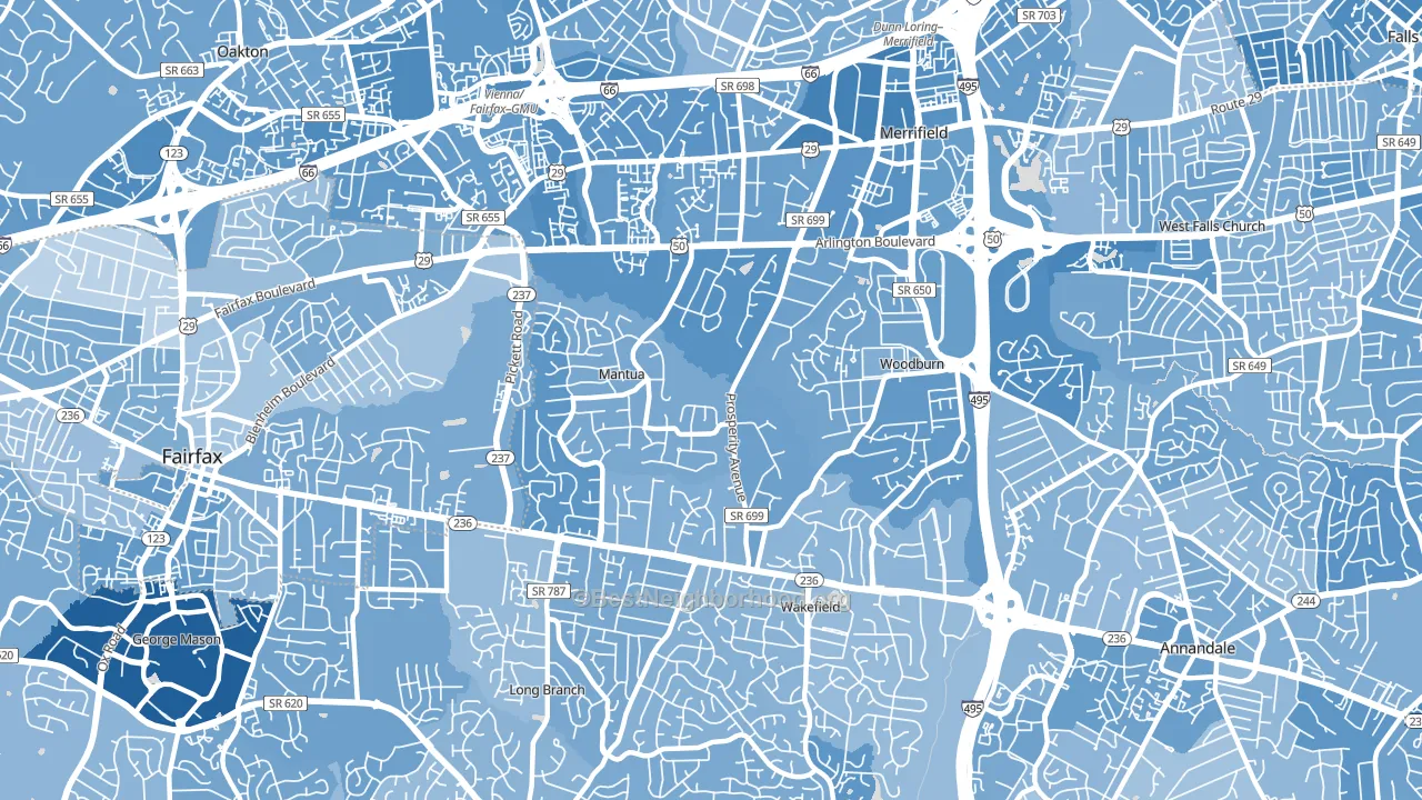 Mantua, Fairfax, VA block-group political-lean map
