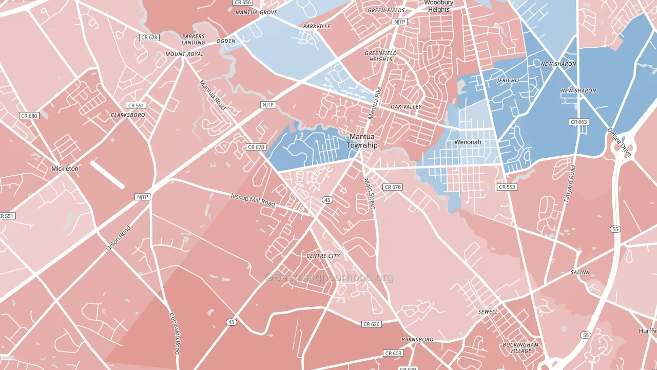 Mantua, NJ block-group political-lean map