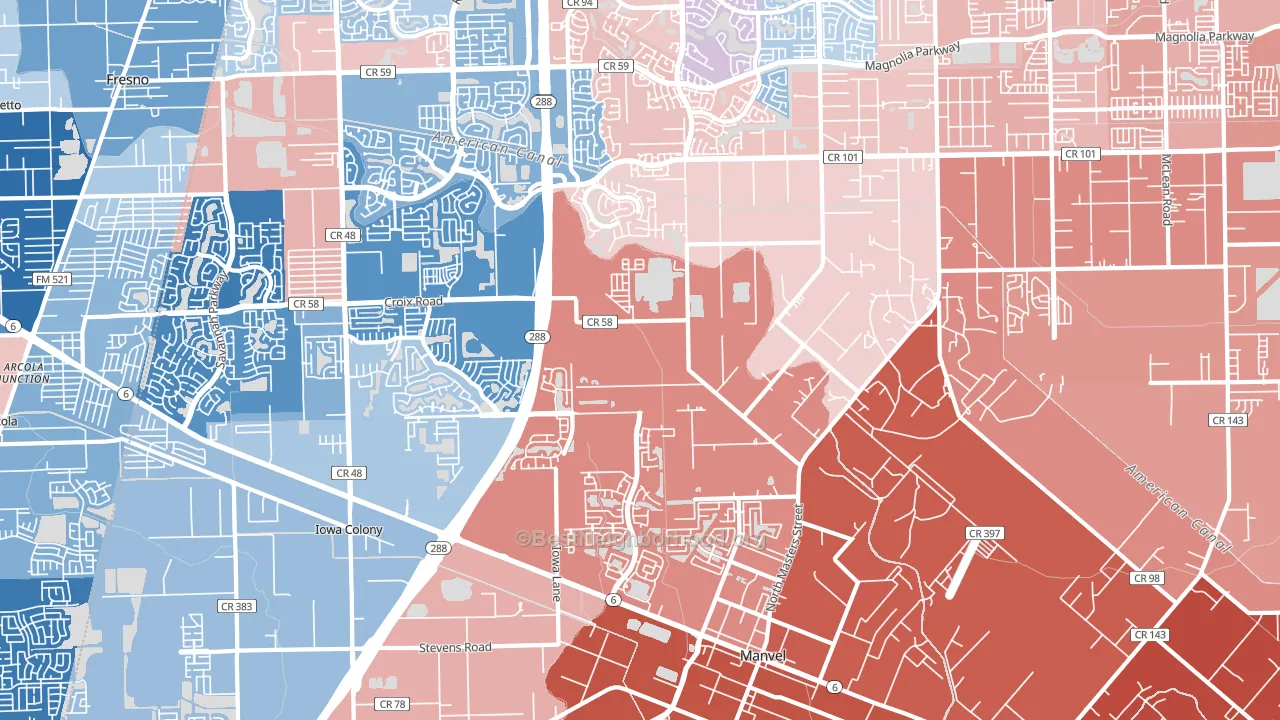 Manvel, TX block-group political-lean map