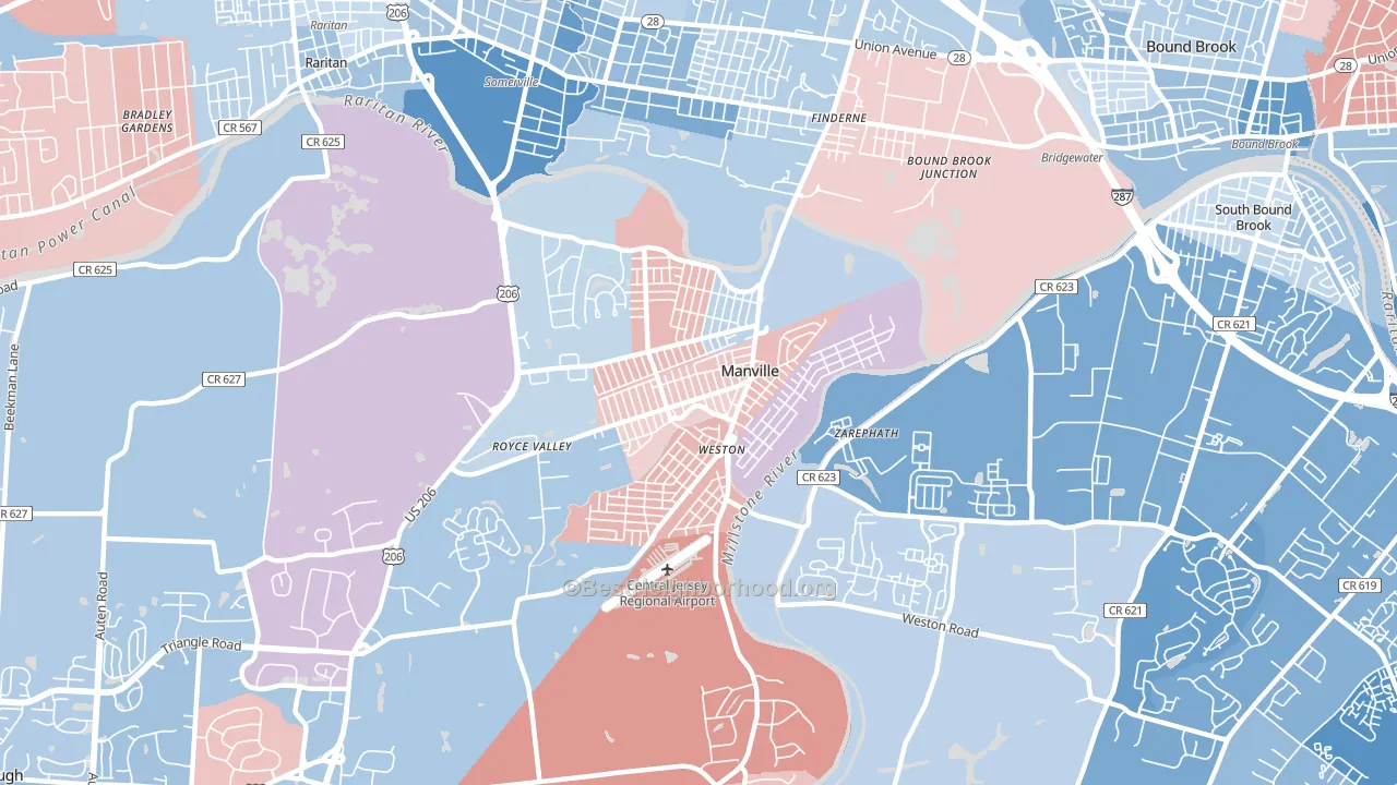 Manville, NJ block-group political-lean map