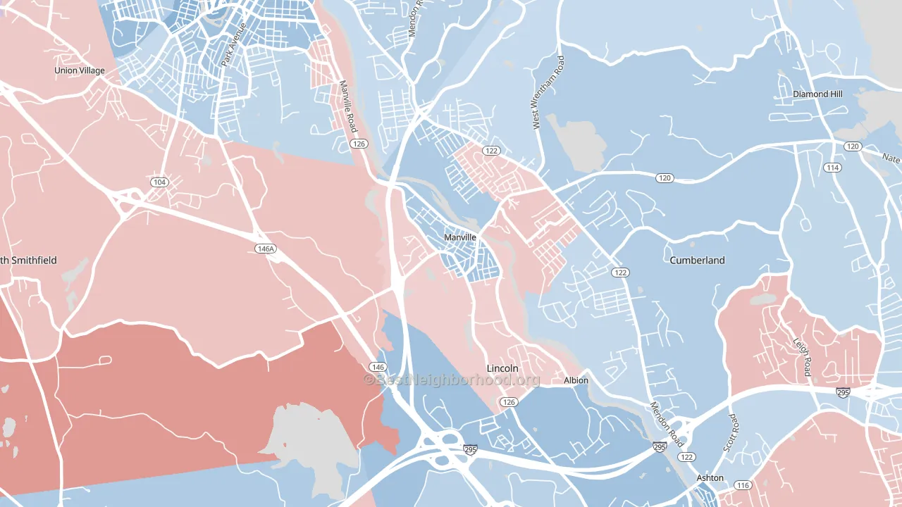 Manville, RI block-group political-lean map