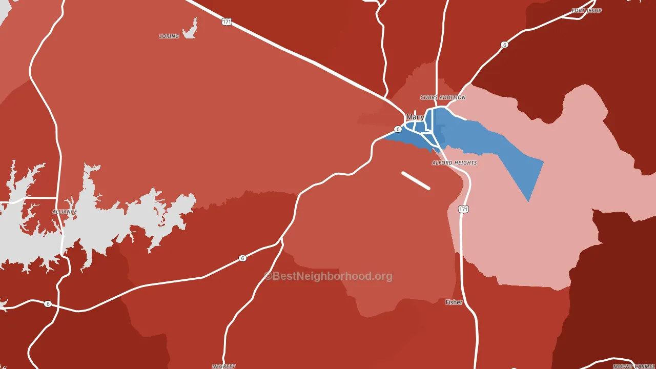 Many, LA block-group political-lean map