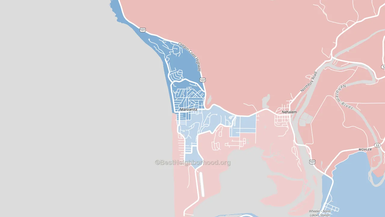 Manzanita, OR block-group political-lean map