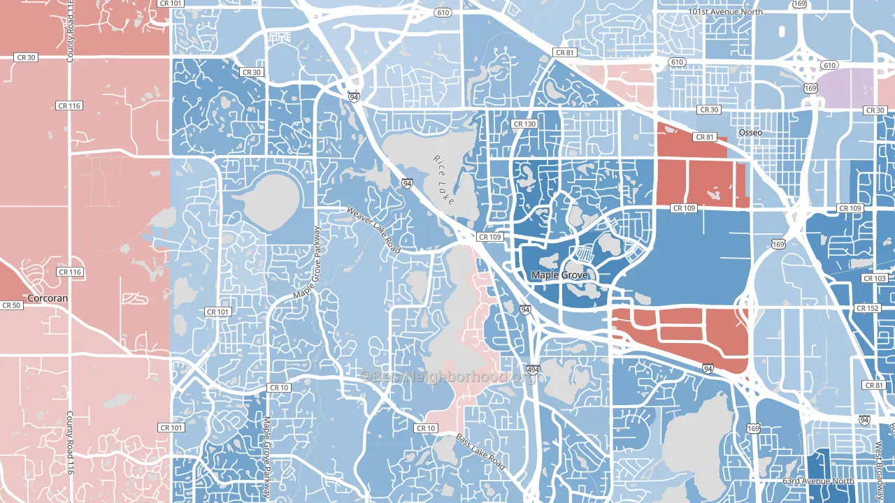 Maple Grove, MN block-group political-lean map