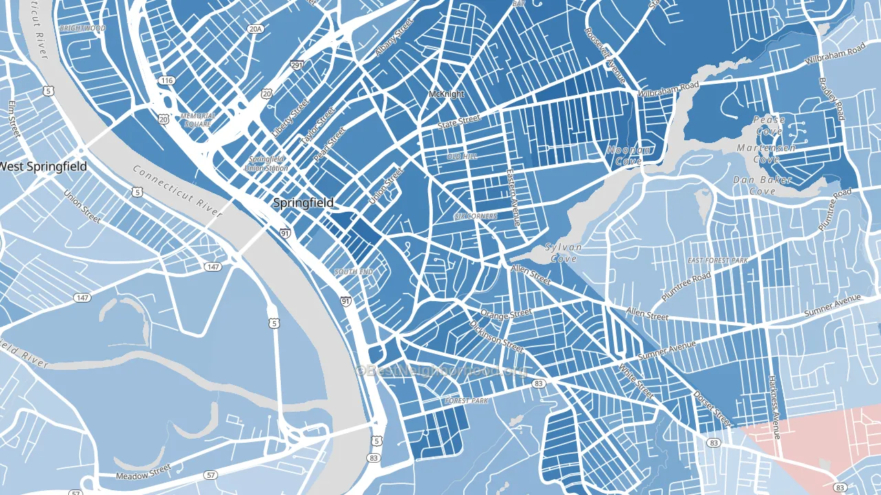 Maple High-Six Corners, Springfield, MA block-group political-lean map