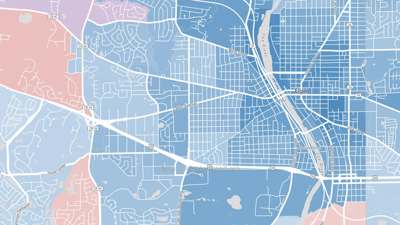 Maple Manor, Elgin, IL block-group political-lean map