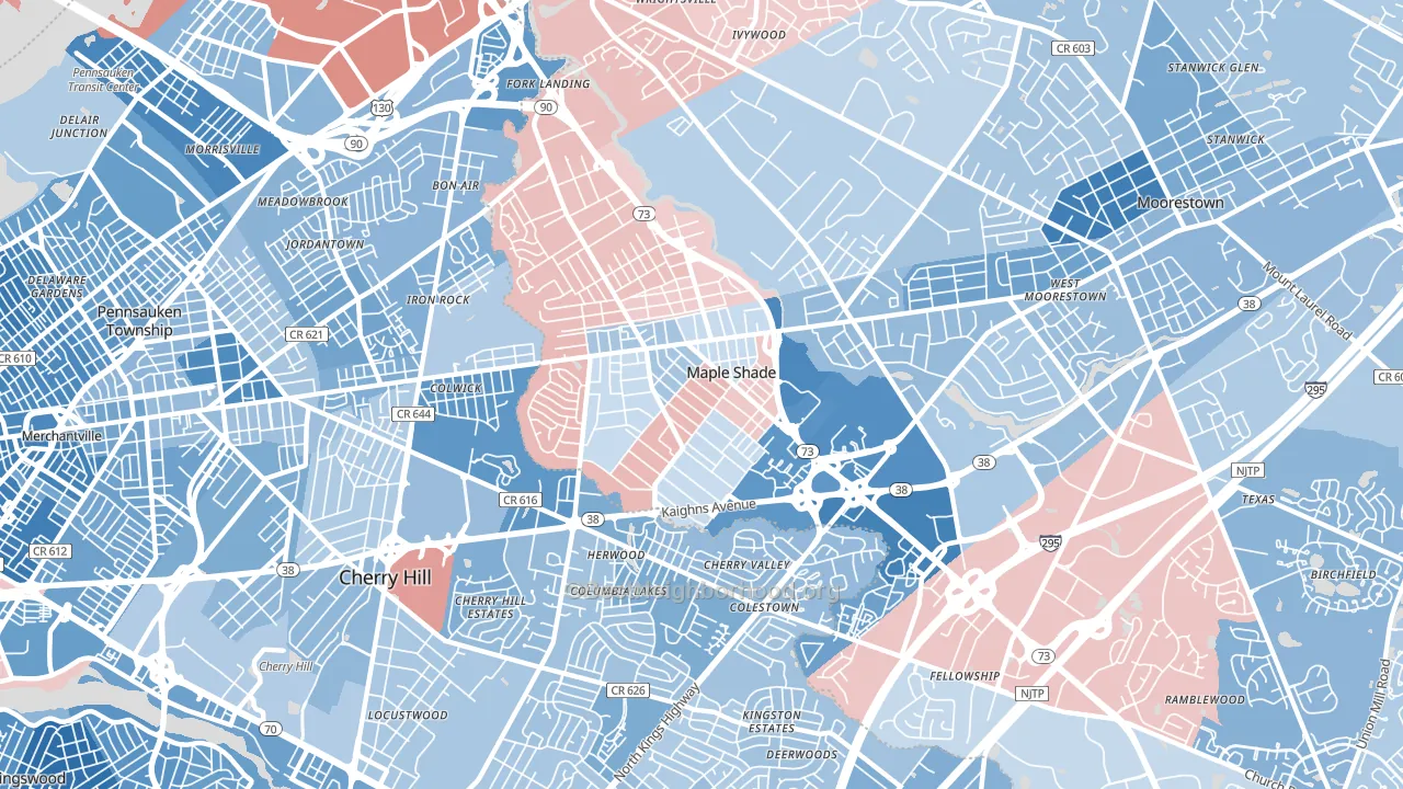 Maple Shade, NJ block-group political-lean map