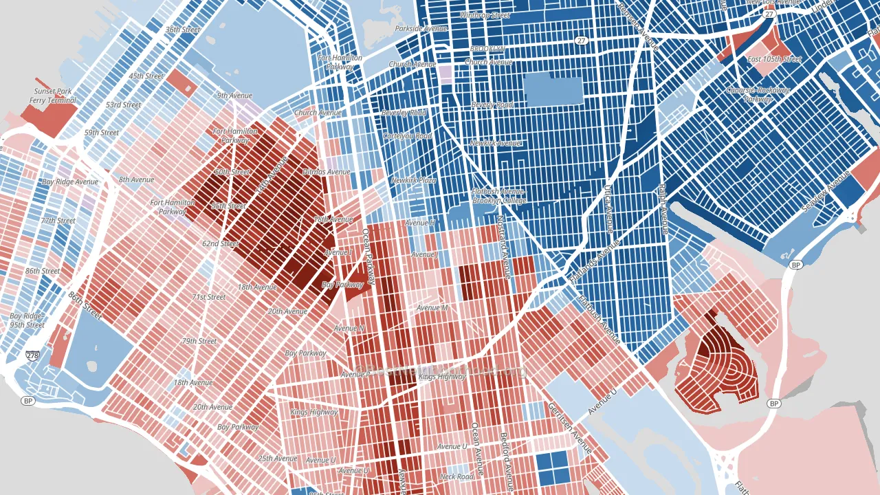 Mapleton-Flatlands, Brooklyn, NY block-group political-lean map