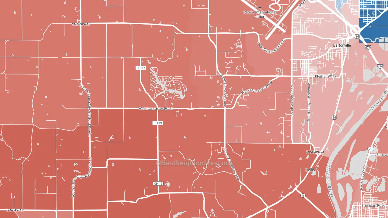 Mapleton, IL block-group political-lean map