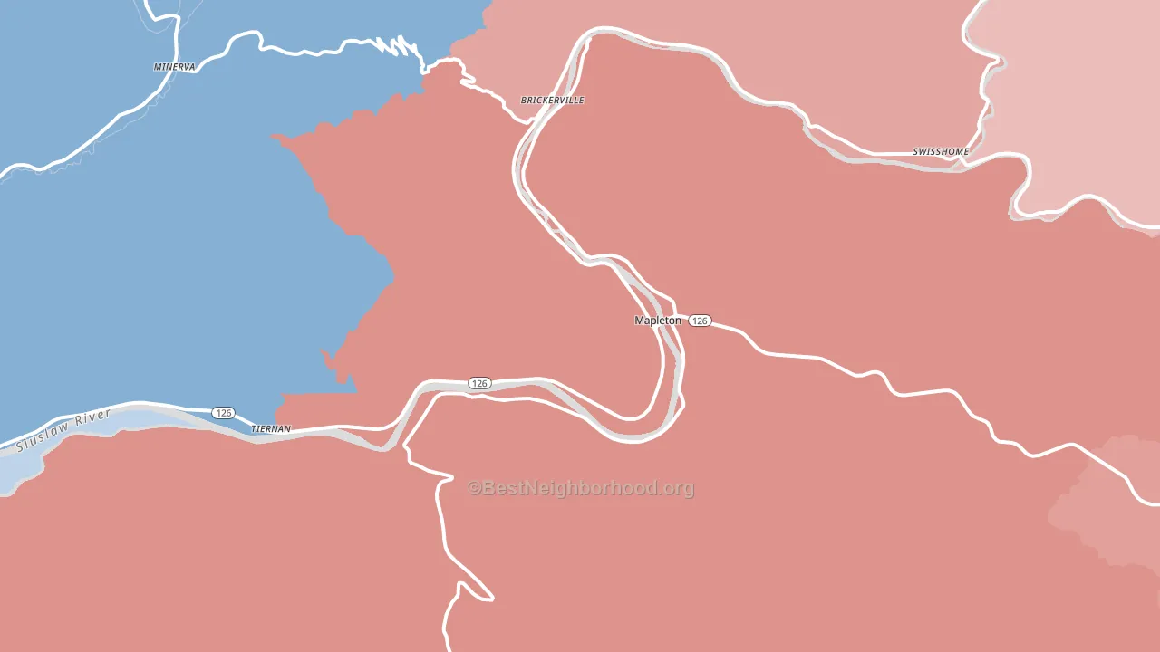 Mapleton, OR block-group political-lean map