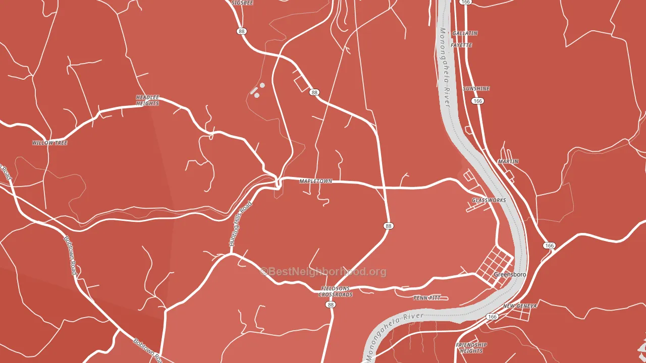 Mapletown, PA block-group political-lean map